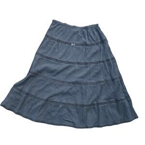 Westbound Beach Prairie Boho Cottage Festival Lace Tiered Black Midi Skirt XL